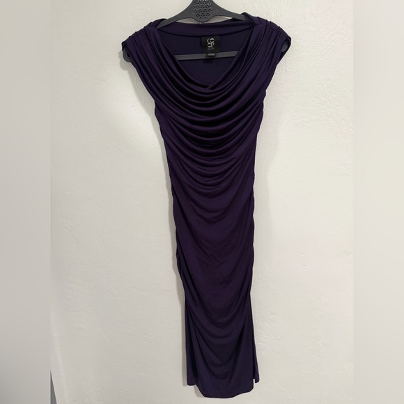 Barneys New York Dresses & Skirts - Barneys New York 100% Silk Purple Ruched Cowl Neck Midi Dress XS Draped